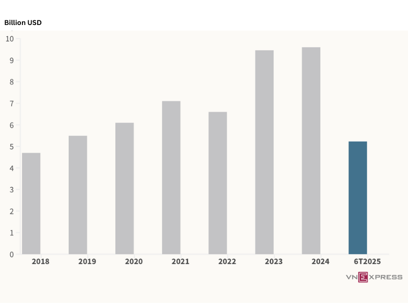 A bar chart showing remittances to Ho Chi Minh City in billion USD from 2018 to 6T2025, with a peak in 2024 and a slight dip in 6T2025.